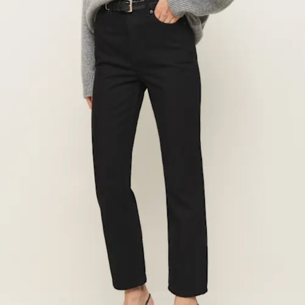 Reformation Cynthia High Rise Straight Cropped Jeans Black - Size 29